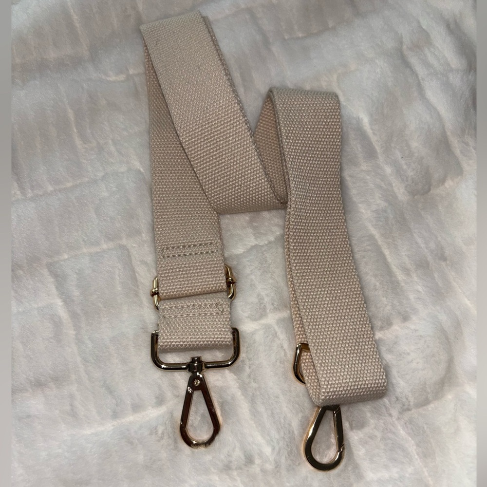 Beige Adjustable Bag Strap with Gold Hardware